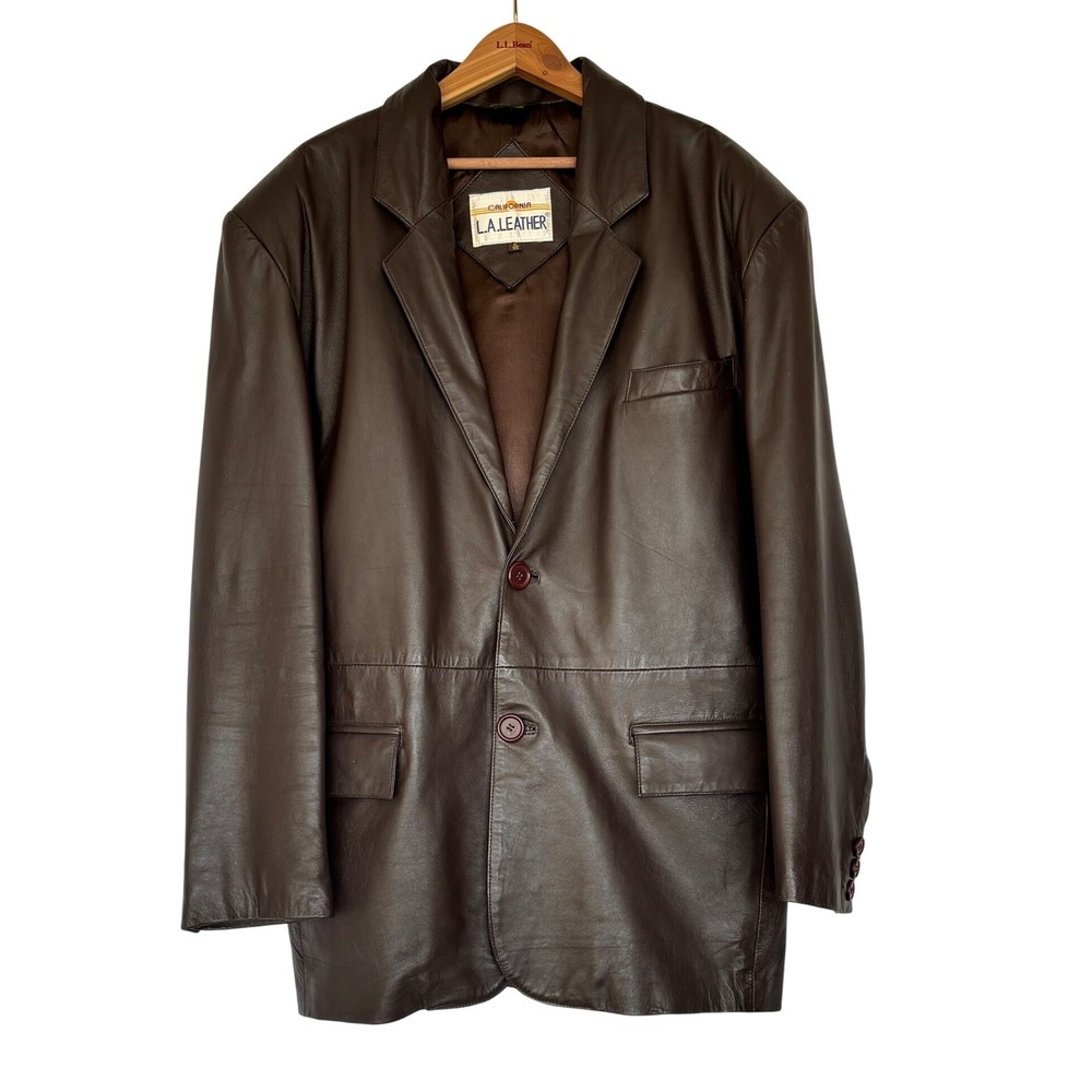 California LA Leather Jacket Brown 2-Button Vintage 80's‎ Size 42 R Mobwife